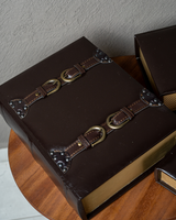 SET LIBROS PIEL CAFÉ CON HEBILLAS